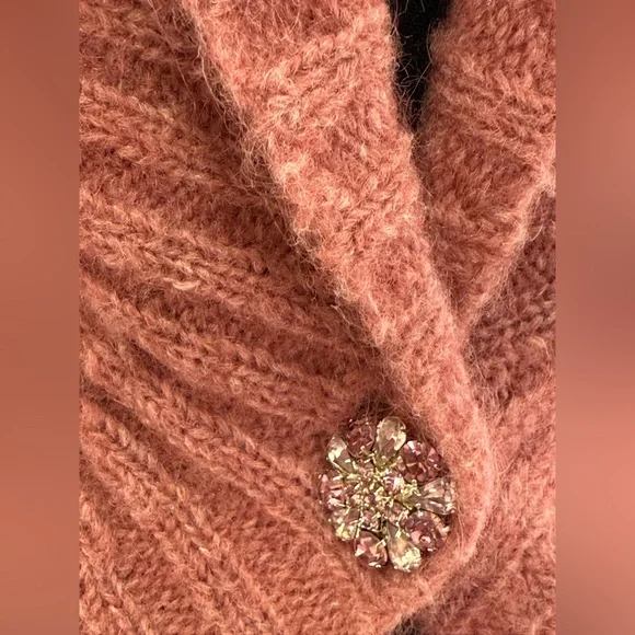 Ann Taylor Loft XS Elegant Wool Blend Knit Pink Cardigan Jewel Accent 875 - Picture 4 of 9